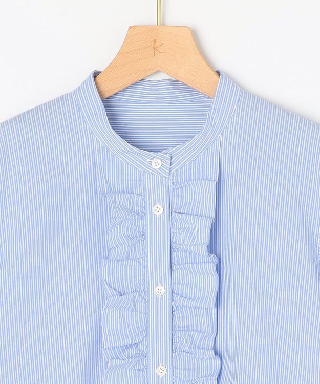 組曲 コンパクトシャーティング フリルブラウス スカイブルー系1