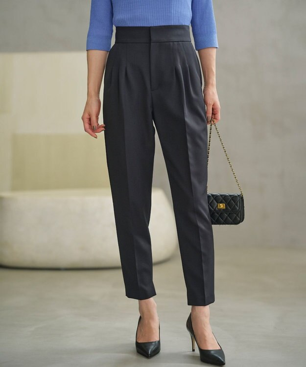 組曲 ライトダブルクロス テーパードパンツ ネイビー系