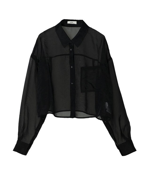 earth music&ecology ソデスリットクロップドシャツ Black