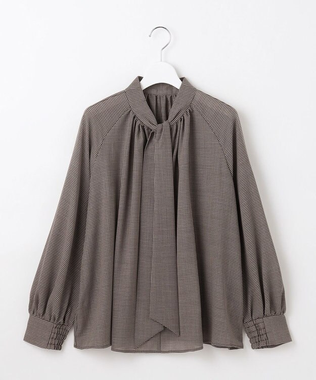 自由区 【セットアップ対応・洗える】ハイツイストビエラボウタイ ブラウス ブラウン系チェック