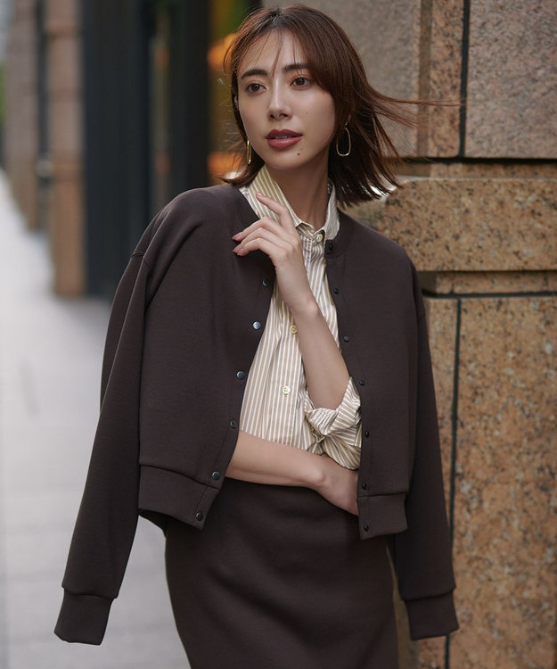 UNFILO L 【野呂佳代さん着用】BEAUTY FORM JERSEY スナップカーディガン ブラウン