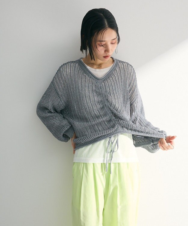Green Parks ＳＥＴ２点２ｗａｙシャーリングニット＋インナー Gray