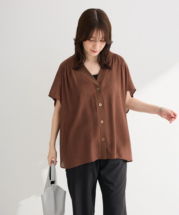 Green Parks フレンチスリーブリブドッキングシャツ Brown
