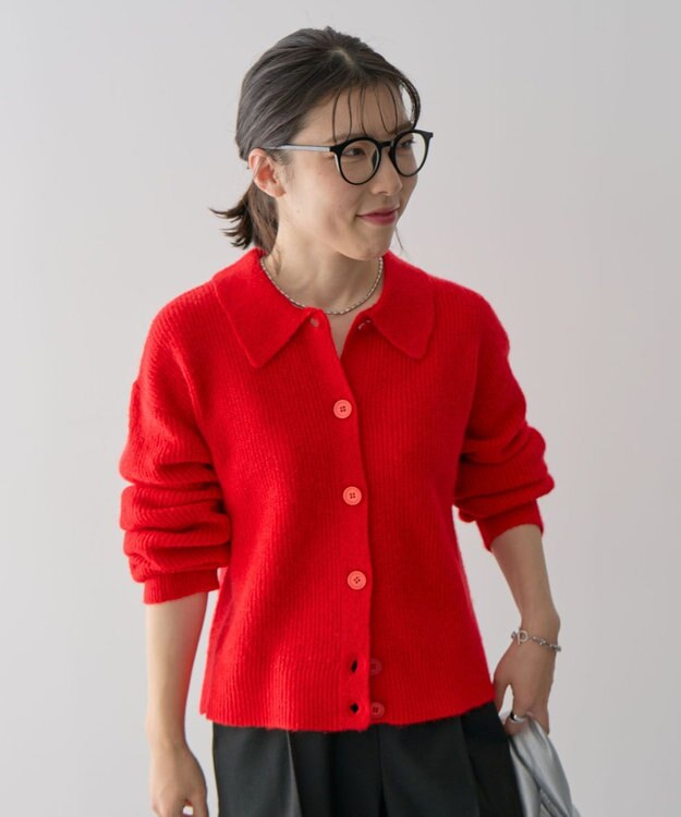 Green Parks 衿つきニットプルオーバー Red