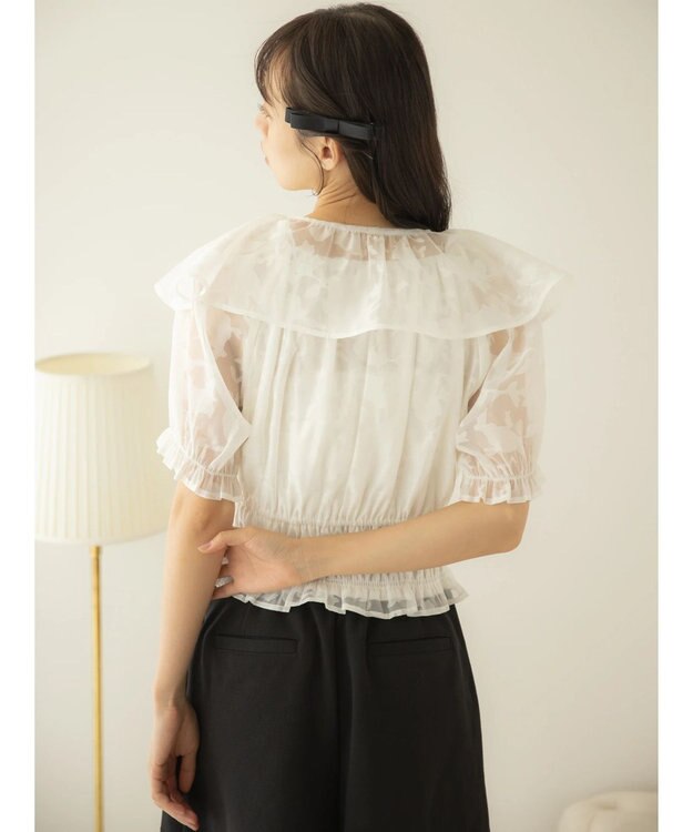 earth music&ecology 衿付きフラワーブラウス Off White