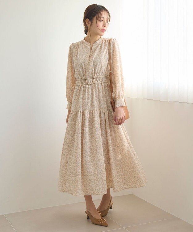 Feroux 【洗える】フラワープリントドロスト ワンピース ピンク系