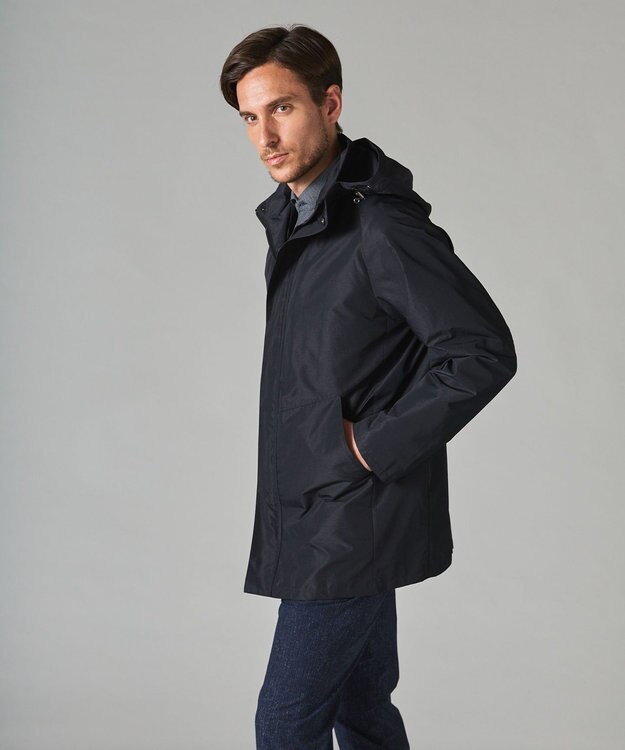 GOTAIRIKU 【ビジネスで着用可】メランジシャンブレー フーデッドブルゾン グレー系