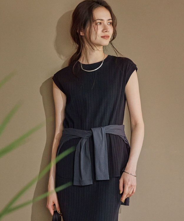 23区 S 【SLOW/一部店舗限定】ランダムリブフライス フレンチスリーブ カットソー ブラック系