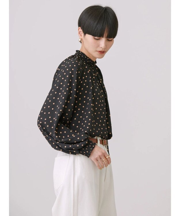 AMERICAN HOLIC ギャザーラグランサテンブラウス Dot Black