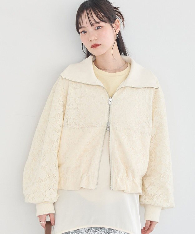 earth music&ecology 【WEB・一部店舗限定】レースリバーシブルブルゾン Ivory