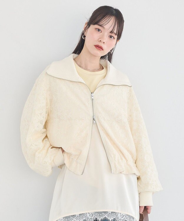 earth music&ecology 【WEB・一部店舗限定】レースリバーシブルブルゾン Ivory