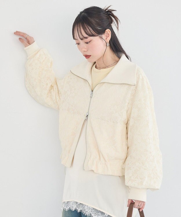 earth music&ecology 【WEB・一部店舗限定】レースリバーシブルブルゾン Ivory