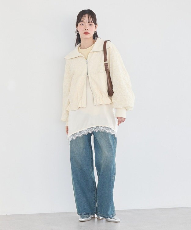 earth music&ecology 【WEB・一部店舗限定】レースリバーシブルブルゾン Ivory