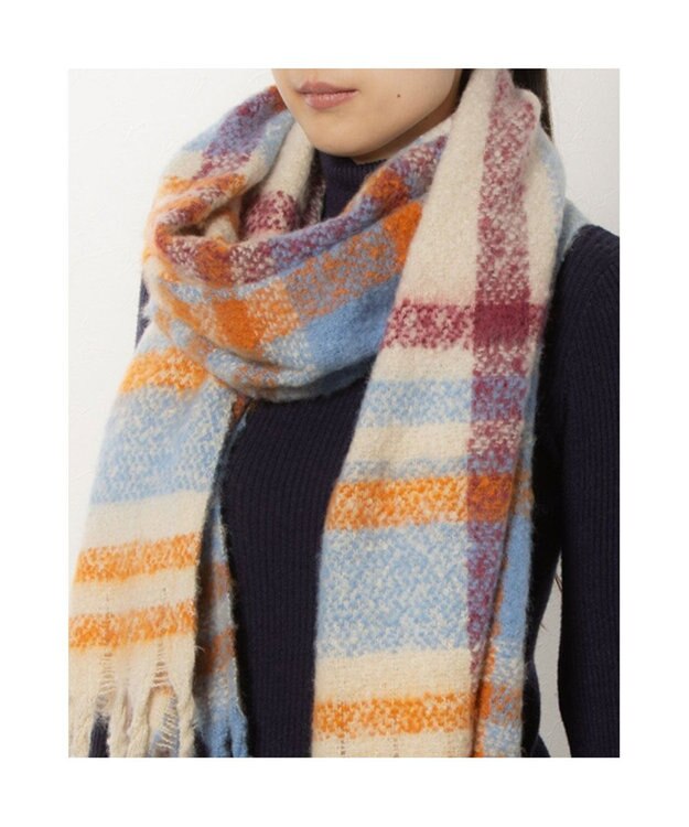 UNBILLION カシュネ cache nez / 太フリンジハーフチェックストール オレンジ