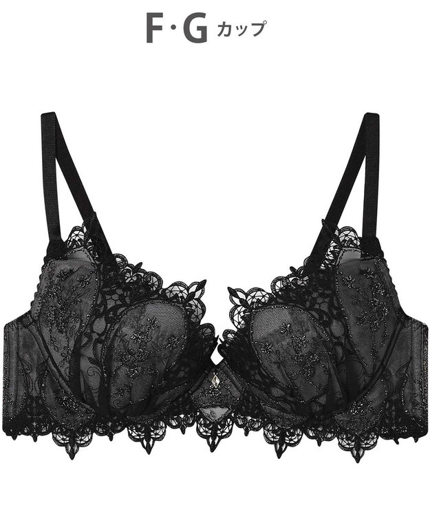 AMPHI ブラジャー 谷間メイク カップ上辺が浮きにくい Gカップまで対応 大きいサイズ 【Glama-Rich グラマリッチ ボリュームUPタイプ】 ブラ BYJ306 アンフィ／ワコール ブラック