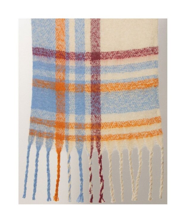 UNBILLION カシュネ cache nez / 太フリンジハーフチェックストール オレンジ