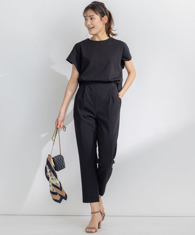 組曲 【吸湿・冷感・UVケア】スタイルアップジャージー パンツ ブラック系