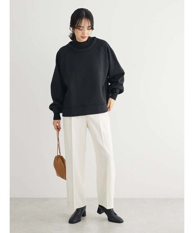 Green Parks 裏起毛ニットリブドッキングプルオーバー Black