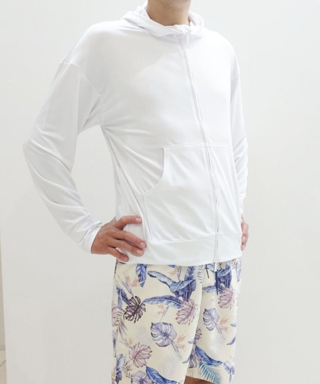 San-ai Resort（三愛水着楽園） 【UNISEX】【【UPF50＋】　ユニセックス　ラッシュパーカー　S・M・L　【San-ai Resort（サンアイリゾート）】 ホワイト
