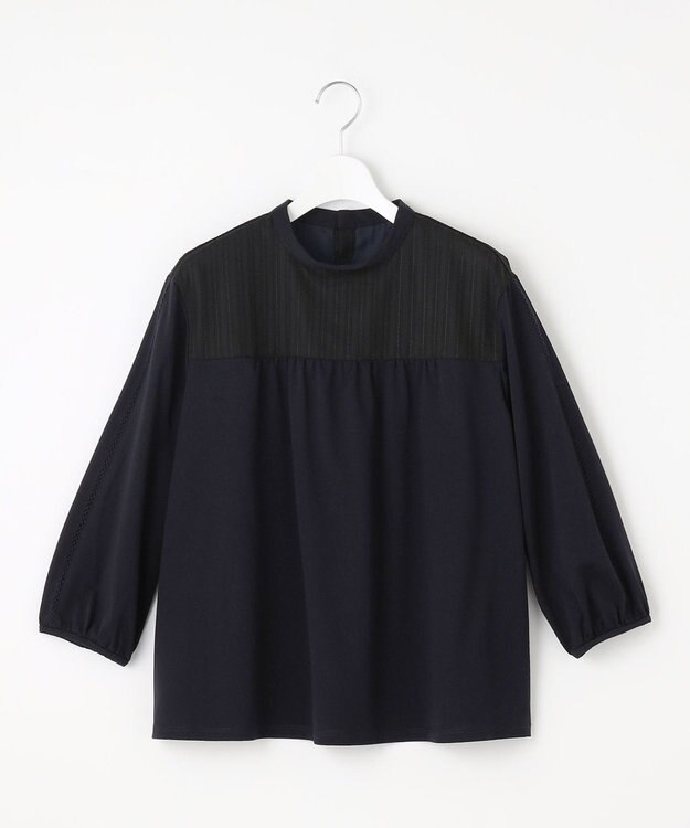 J.PRESS LADIES L 【洗える】プレーティングジャージー モックネックカットソー ネイビー系