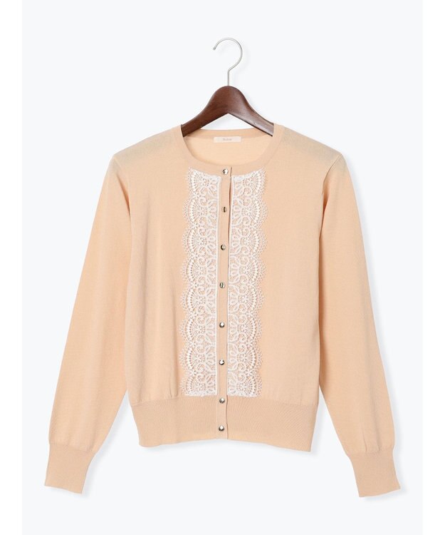 Te chichi フロントレースクルーネックカーディガン ベージュ