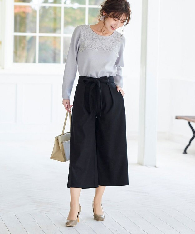 Tiaclasse L 【洗える】大人上品なスカラップレースコンビニット グレー