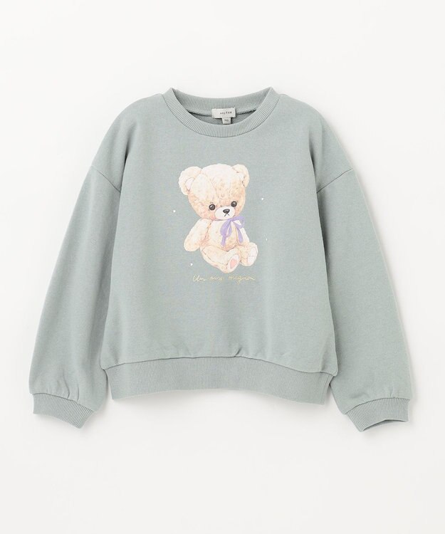 ANY KIDS アニマルプリントトレーナー ミント×クマ