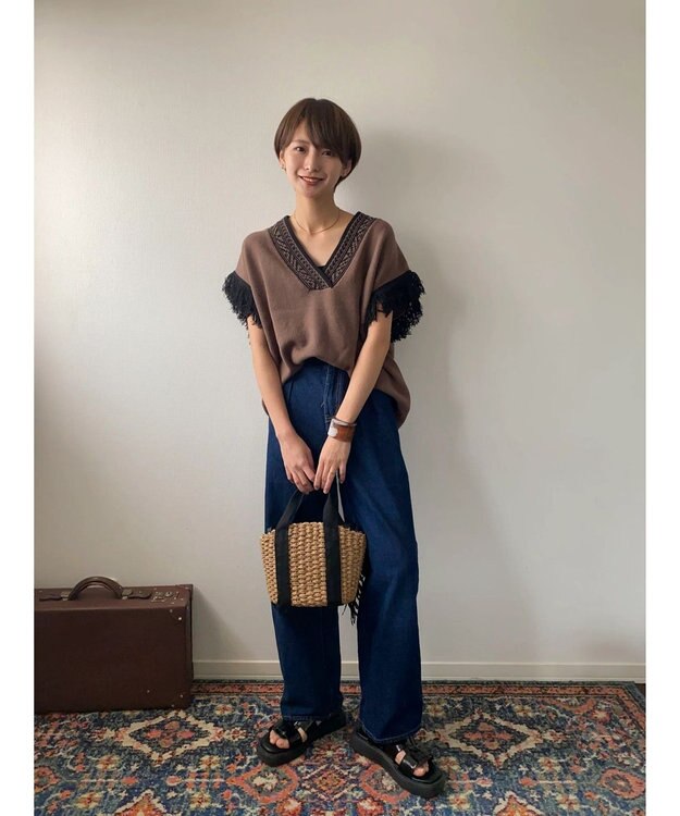 Green Parks フリンジベスト Brown