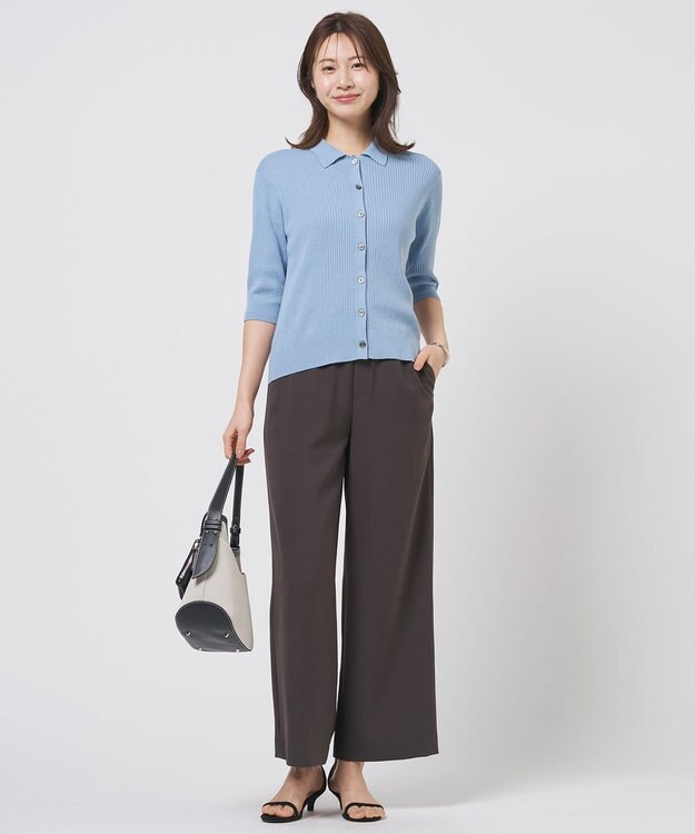 J.PRESS LADIES S LINEN COTTON ポロ ニット サックスブルー系