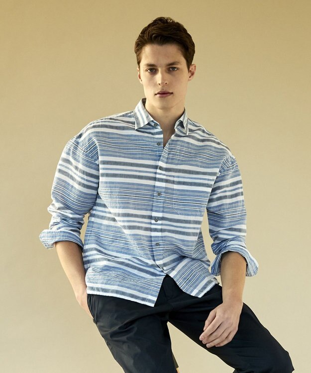 JOSEPH ABBOUD MOUNTAIN 【SPACE】OGビッグボーダー シャツ サックスブルー系2