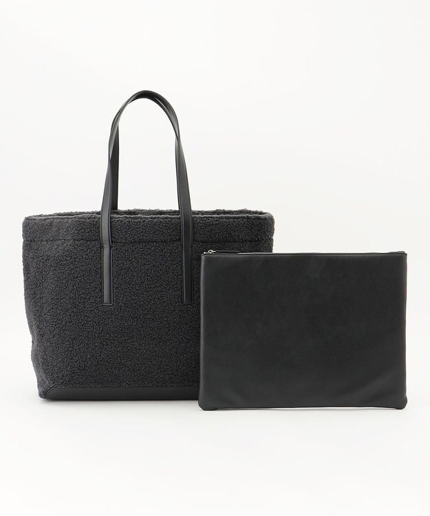 ICB ポーチ付き キャンバストート バッグ グレー系