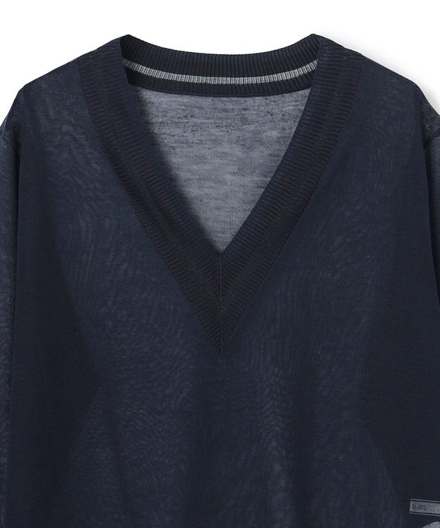BEIGE， GOVERNOR / シアー Vネックチルデンニット Navy