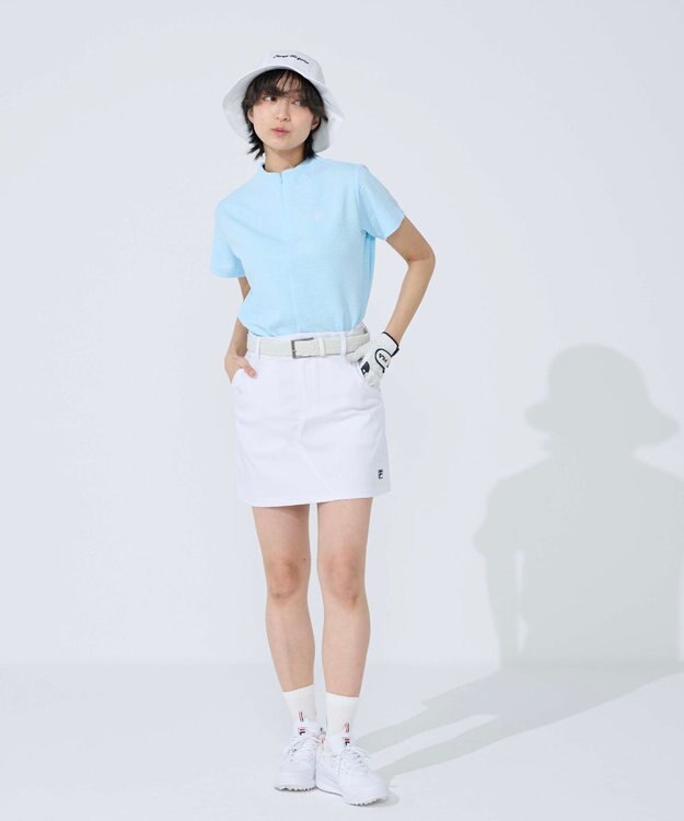 FILA GOLF／marie claire 【FILA GOLF】 チェッカーフラッグ柄エンボス半袖シャツ ライトブルー