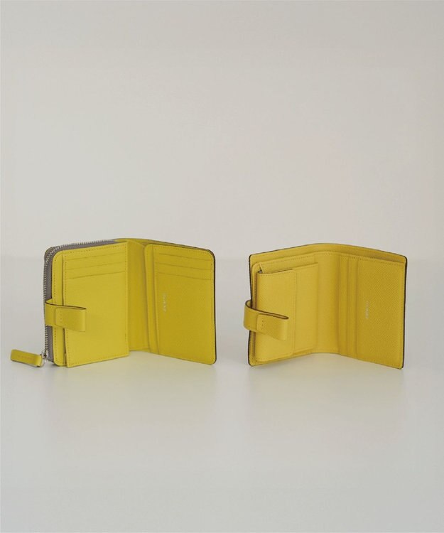 Atelier nuu 日本製 noble L字ファスナー二つ折りウォレット グレージュ×イエロー