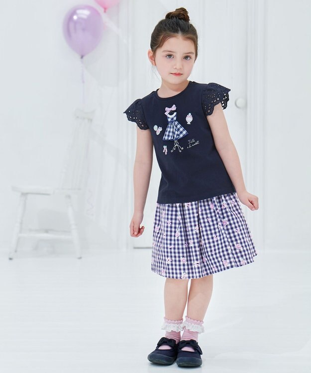 ANY KIDS ドレス アップリケ Tシャツ ネイビー