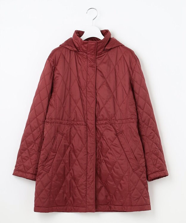 自由区 L 【洗える】ブライトキルト フード付きコート レッド系