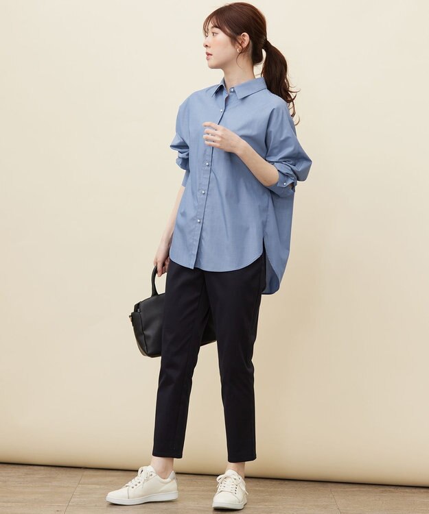 ANY SIS L 【UVケア】イージーケアドルマン シャツ シャンブレーブルー