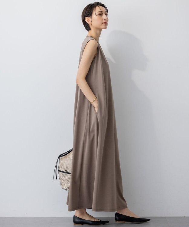 23区 L 【Oggi8月号掲載/接触冷感/洗える】ツイストコットンプレーティング スリーブレスワンピース ブラウン系