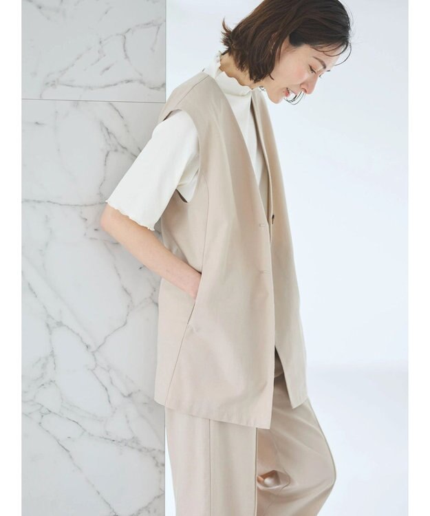 Green Parks 綿麻混シングルミディ丈ベスト Black