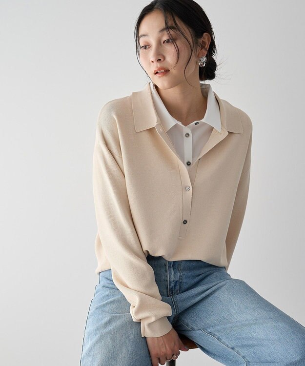 YECCA VECCA 2wayレイヤード風ポロニット Light Beige