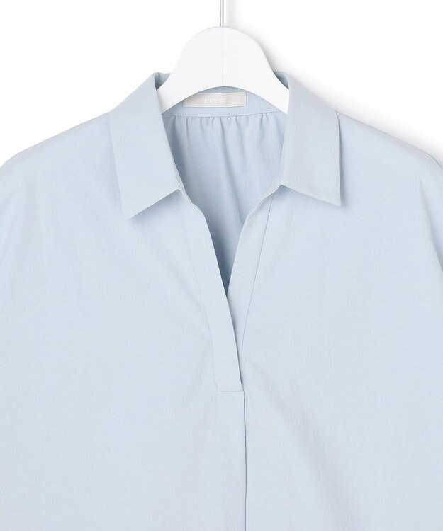 ICB 【先行予約】ヴィンテージスパンブロード シャツカラードルマンスリーブブラウス サックスグレー