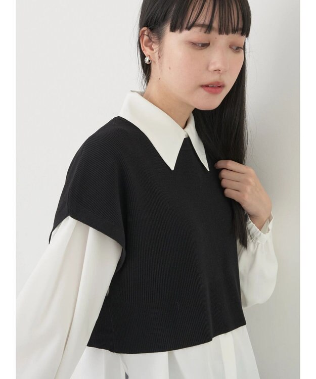earth music&ecology ＳＥＴ２点ニットベスト＋シャツ Black