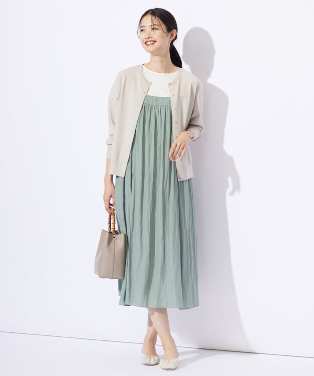 J.PRESS LADIES L 【洗える】レーヨンエリートストレッチ クルーネック カーディガン ベージュ系