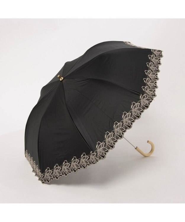 UNBILLION カシュネ cachenez / PUフラワーラメ刺繍トップレス2段折りたたみ傘 ブラック