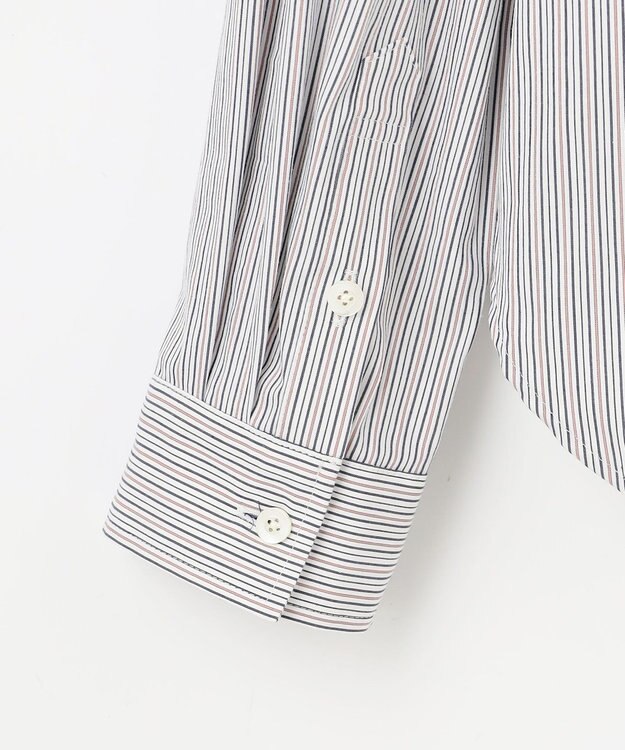 J.PRESS LADIES L 【洗える】BEZ ドビーストライプ シャツカラー ブラウス ネイビー×ピンクストライプ系