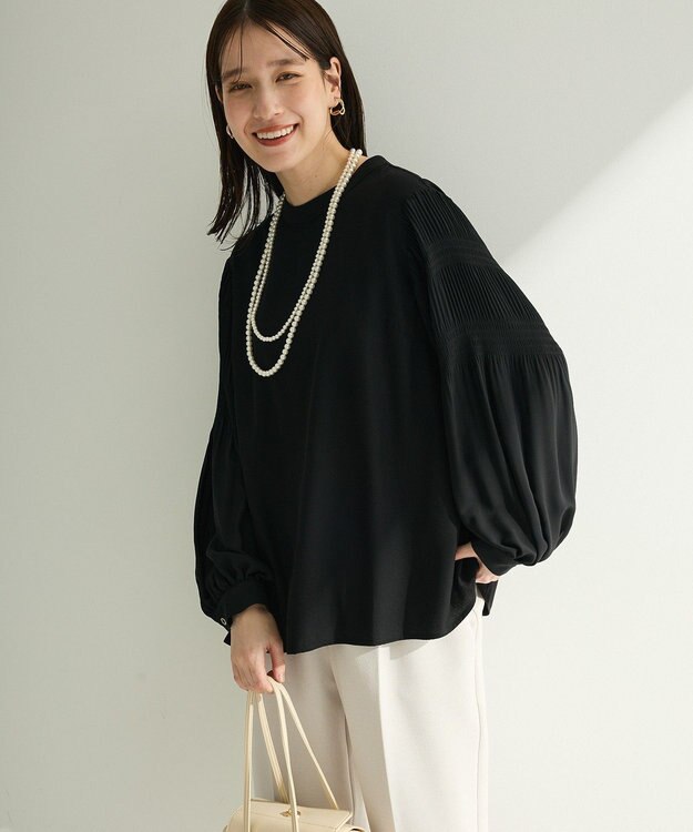 Green Parks Ｏ．袖プリーツブラウス Black
