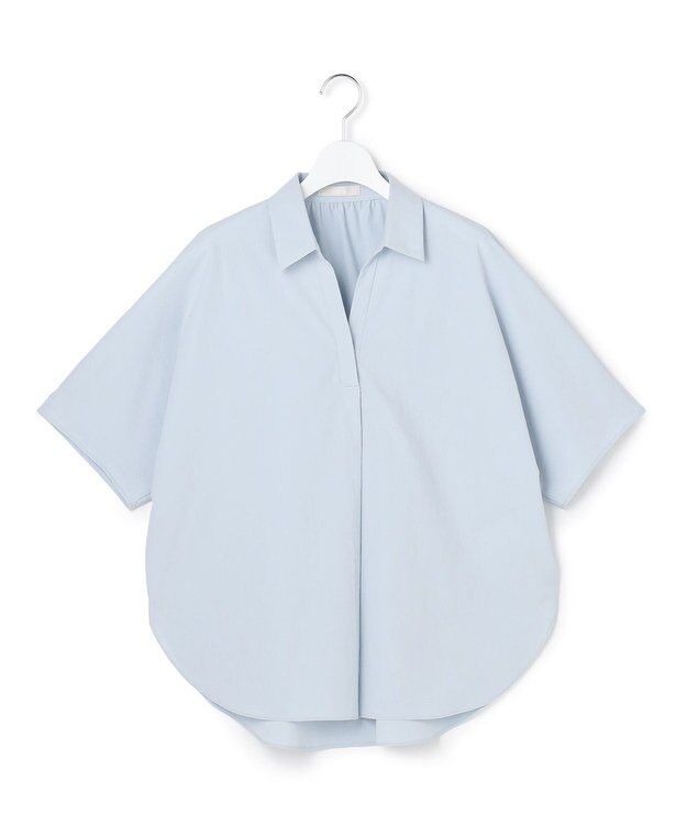 ICB 【先行予約】ヴィンテージスパンブロード シャツカラードルマンスリーブブラウス サックスグレー