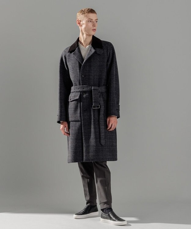 JOSEPH HOMME ニードルパンチグレンチェック　シングルブレストトレンチコート ネイビー系3