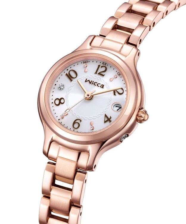 CITIZEN 【wicca】レトロクラシカルなソーラーテック電波時計 ベルト調整簡単 ギフトにぴったり ピンクゴールド