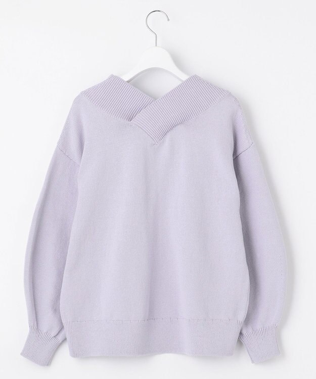 自由区 【XSサイズ～/洗える】コットンブレンドコード Vネックニット ライラック系